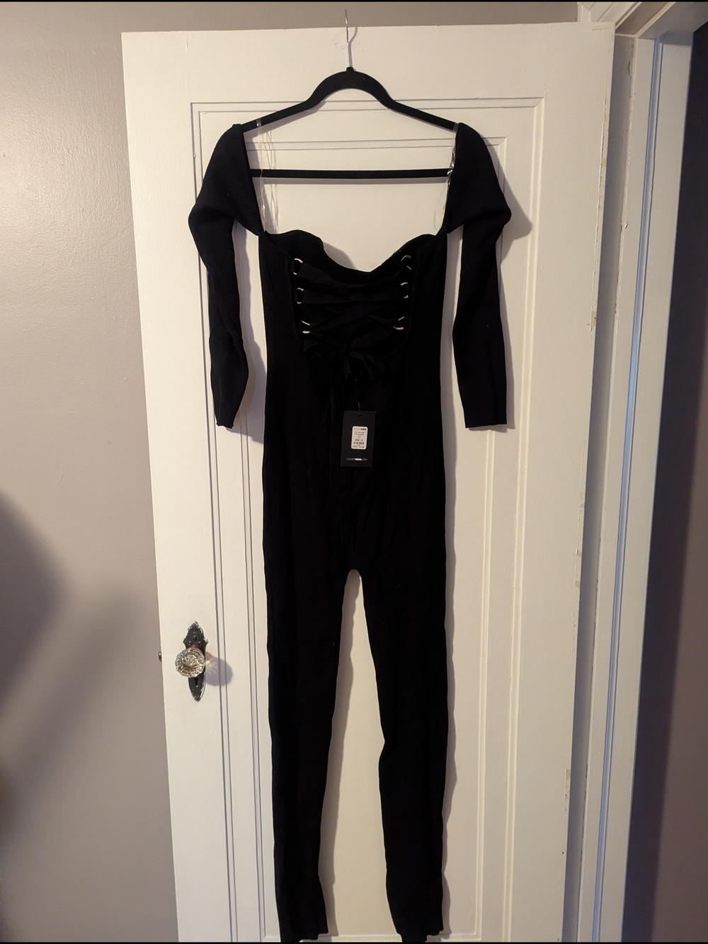 Fashion Nova Black Off-Shoulder Jumpsuit - Size 1X